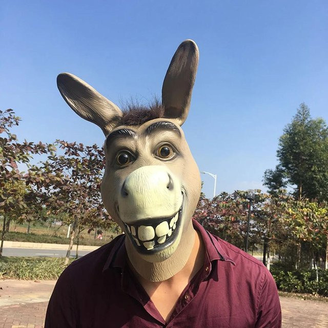 Esel Pferde Kopf Latex Maske, Tier Maske, Unisex, Braun - Bild 1