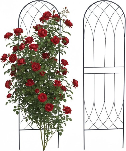 Relaxdays Rankgitter aus Stahl in Schwarz, gebogenes 2er Set für den Garten, Höhe: 140 cm, Breite: 38 cm, Tiefe: 1 cm - Bild 1