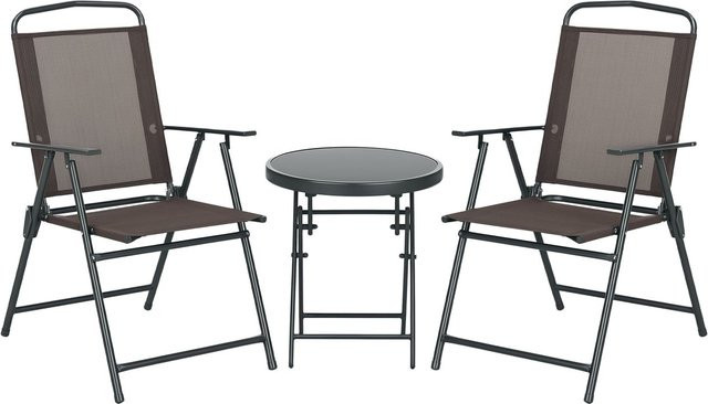 Outsunny 3-teiliges Bistro-Set aus Metall mit Glastisch in Braun, wetterfest für Garten, Balkon und Terrasse, B/T/H: 64 x 53,5 x 93 cm - Bild 1