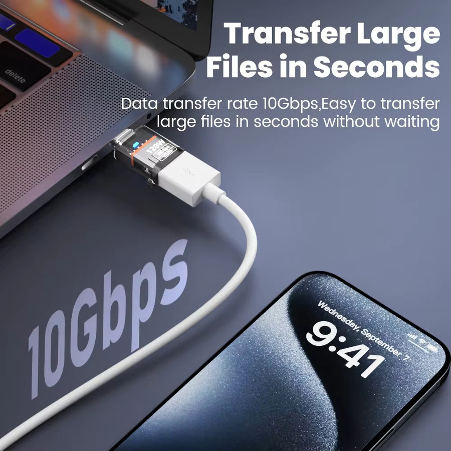 BSN USB-C-auf-USB-3.2-Adapter mit 120W Schnellladung und 10GB OTG-Datenübertragung in Gelb - Bild 4