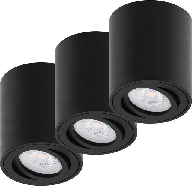 Oktaplex 3er Set Lile Alu Aufbauspots in Schwarz mit schwenkbaren LED-Modulen, Warmweiß 3000K - Bild 1