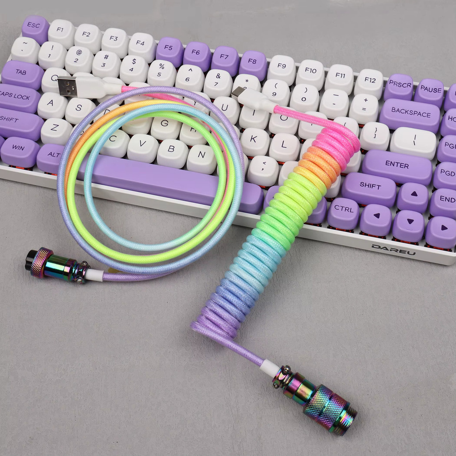 LANO Mechanische Tastatur mit Spiralkabel und Aviation-Stecker GX16, 8k Polling-Rate, USB-A auf Typ-C, Orange/Multicolor - Bild 1
