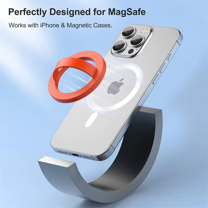 Newteneight Magnetischer Fingerriemen aus flüssigem Silikon für MagSafe iPhone 17 und 16, Handhalterung und Ständer in Lila und Orange - Bild 3