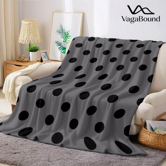 JMG Household Supplies Flanelldecke mit Polka Dots in Schwarz und Grau, weich und warm, B/B: 130 x 150 cm - Bild 1