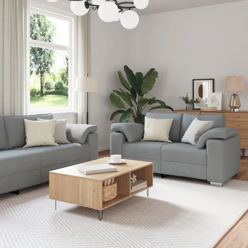 vidaXL Schlafsofa Set aus 3 Teilen in Grau mit Kissen, modernes Design aus Leinen und Metall, B/T/H: 219 x 77 x 82 cm - Bild 1