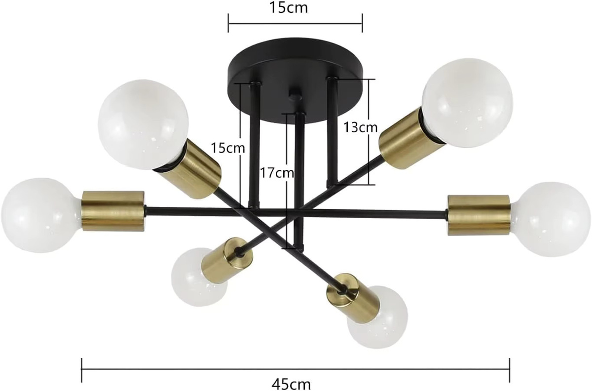 Vintage Deckenlampe im Industrial Design aus Metall, 6-flammig, Schwarz-Gold, E27 - Bild 2