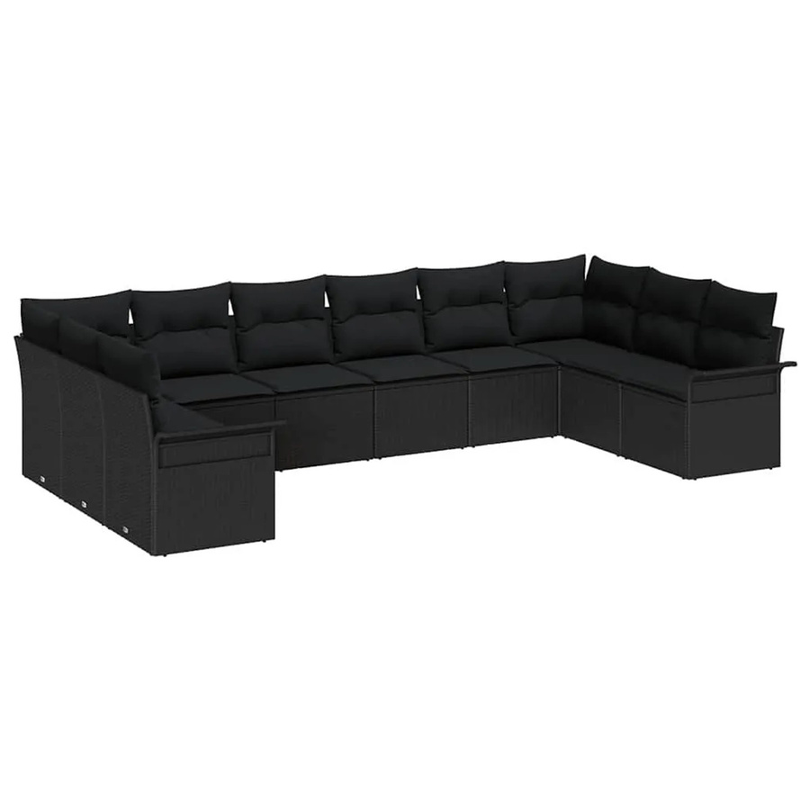 vidaXL Garten-Sofa-Set aus Poly Rattan in Schwarz mit Kissen, 10-teiliges U-Shape Lounge-Set mit Metallrahmen und Polsterung - Bild 2