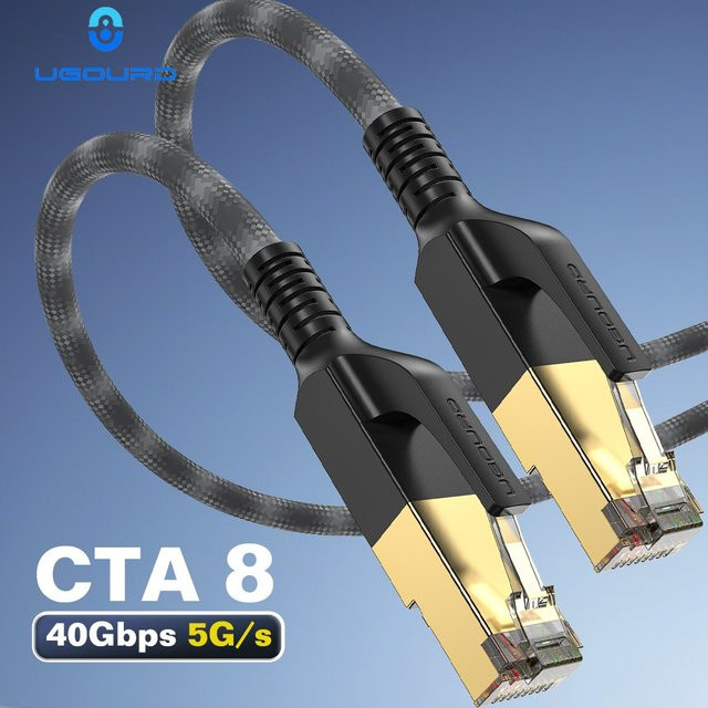 UGOURD Cat8 Ethernet LAN-Kabel mit RJ45 Anschluss, 40Gbps und 2000MHz, schwarz, geflochten und abgeschirmt - Bild 1