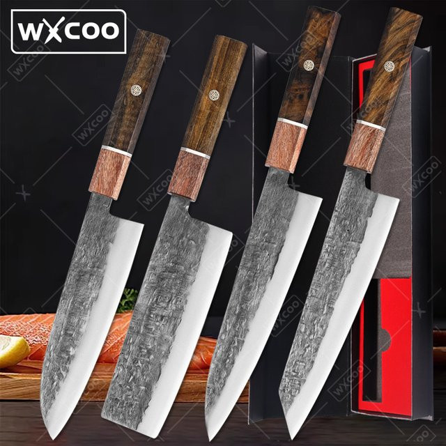 WXCOO Japanisches Kiritsuke Kochmesser aus Edelstahl in Silber mit Holzgriff für Fleisch und Gemüse - Bild 1