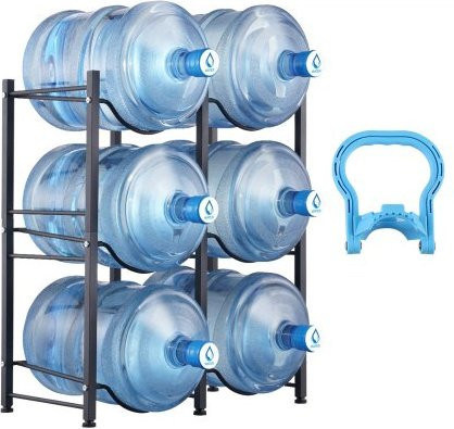 VEVOR Wasserflaschenhalter aus Eisen, 3-stöckiges Regal für 6 Wasserbehälter à 5 Gallonen, schwarzes Wasserflaschenregal für Küche, Büro und Wohnzimmer - Bild 1