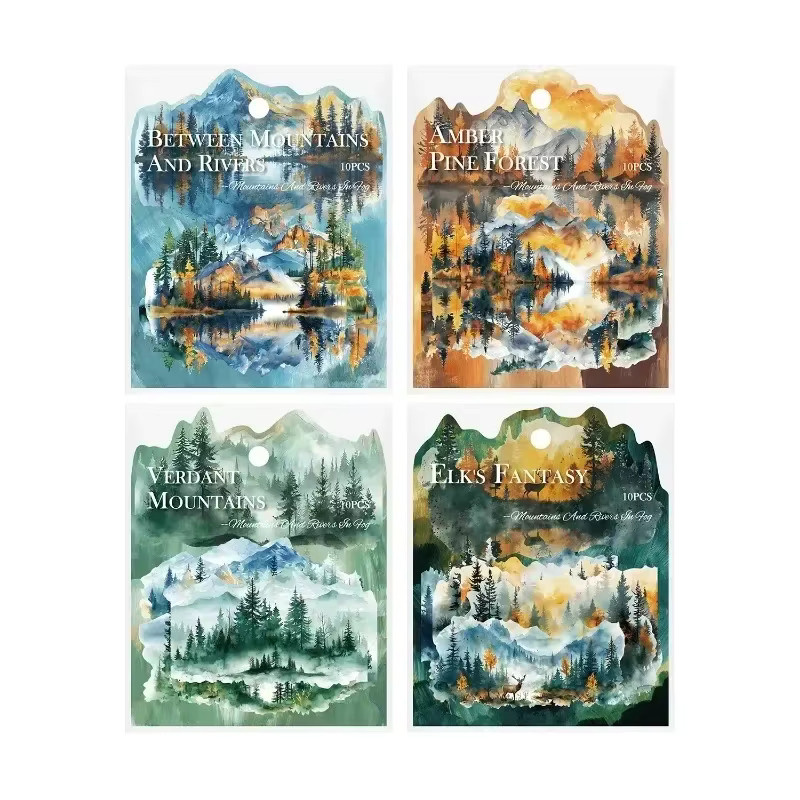 10 Stück leaffei Scrapbook Aufkleber mit Berglandschaft und Fluss Motiv, Multicolor, B: 12,5 cm x H: 10,6 cm - Bild 3