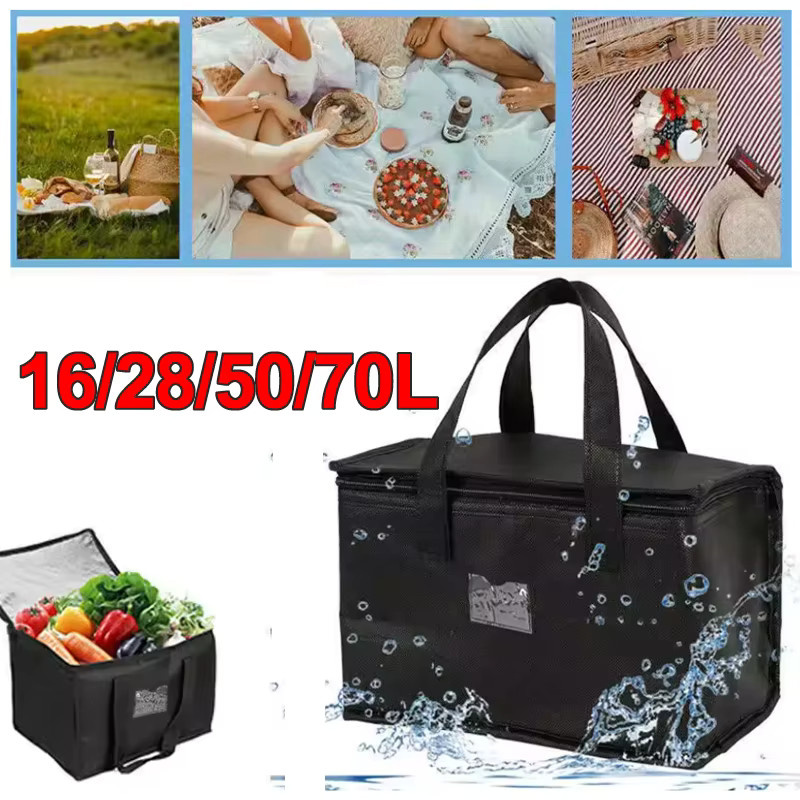 Isolierte Thermotasche von Clyine in Schwarz mit Reißverschluss für Lebensmittel und Einkäufe, 16 l bis 70 l Fassungsvermögen - Bild 2