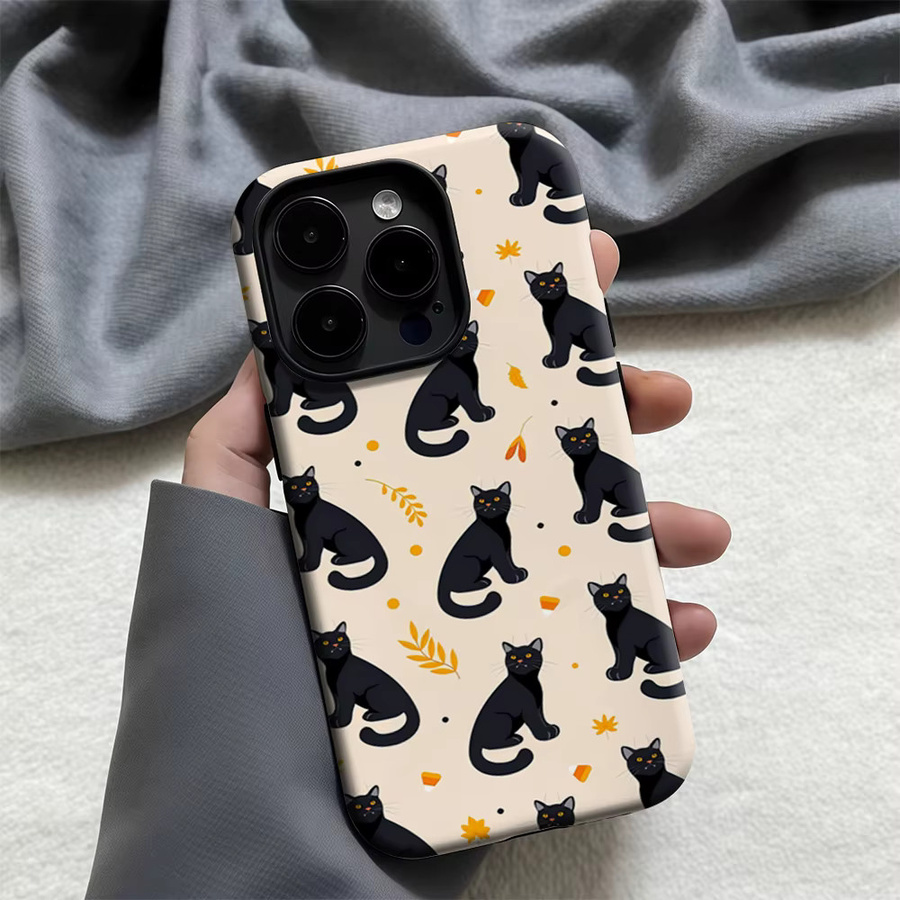 Potdemiel Handyhülle mit herbstlicher schwarzer Katze für iPhone 17 16 15 14 13 12 Pro Max Plus Tough Case in Schwarz und Multicolour - Bild 4