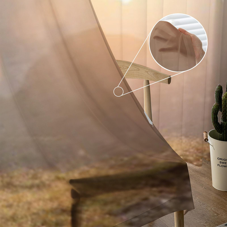 Binchi Outdoor Equipment Transparente Tüllvorhänge mit Berglandschaft und Pferden aus Organza, B: 135 cm, H: 114 cm - Bild 2