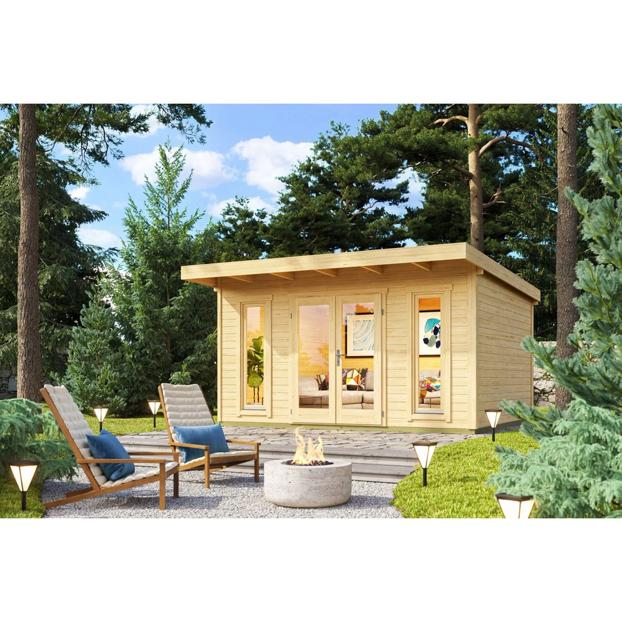 Lasita Blockbohlenhaus Sicily Gartenhaus mit Vordach, Unbehandelt, braun, B/H/T: 430 x 228 x 440 cm - Bild 2