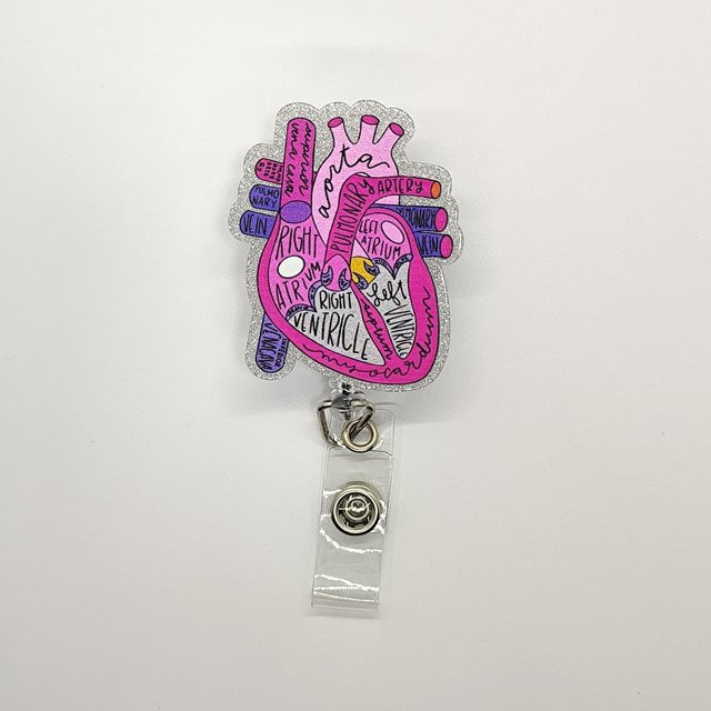 ouyaohong Acryl-Herz-Ausweis-Rollenhalter mit einziehbarem ID-Clip in Pink für Kardiologie-Fachpersonal - Bild 1