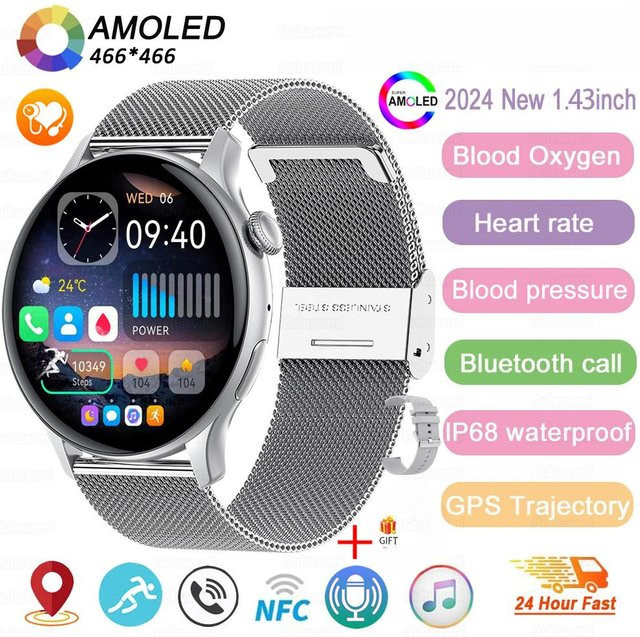 Smartwatch, GPS, Herzfrequenz, Silber, Damen, Frauen - Bild 1
