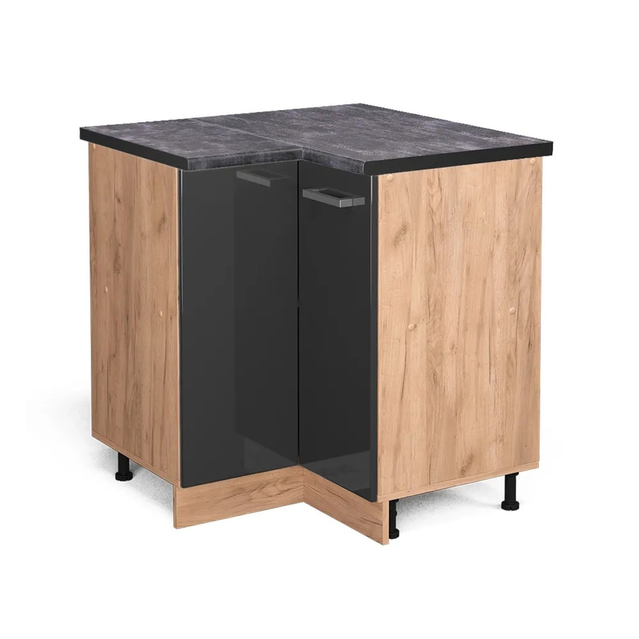 Vicco R-Line Eckunterschrank für die Küche in Anthrazit Hochglanz und Goldkraft Eiche, B/T/H: 75,6 x 60,0 x 81,6 cm - Bild 2