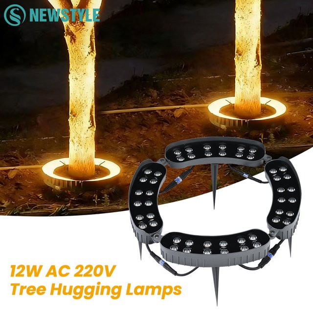 LED-Baumumfassungsleuchte Warmweiß IP65 Wasserdicht mit Erdspieß, Schwarzer Baumscheinwerfer aus Aluminium und Glas für Garten und Hof - Bild 1