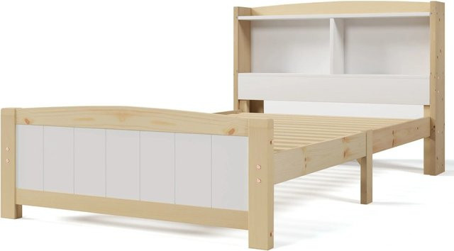 okwish Holzbett für Kinderzimmer mit Stauraum und Kopfteil, Farbe: Weiß, B/T/H: 90 x 200 x 95 cm - Bild 1
