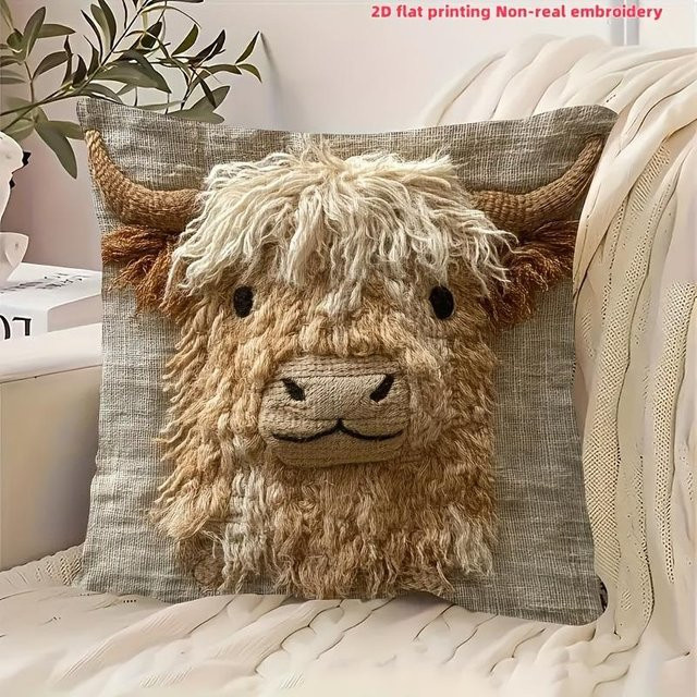 JMG Clothing Kissenhülle mit Hochlandrind-Design in Beige, quadratisch, B/B: 60 x 60 cm - Bild 1