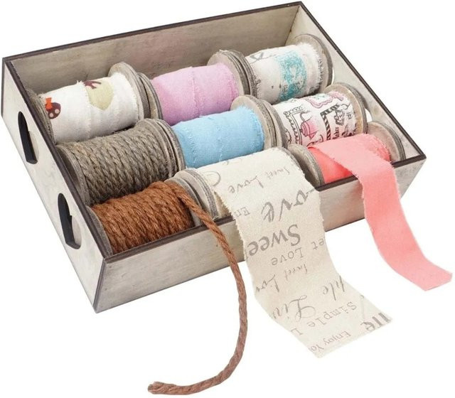 MCW Deko-Box mit 9 Rollen Bändern in Multicolor aus Holz für Weihnachten - Bild 1