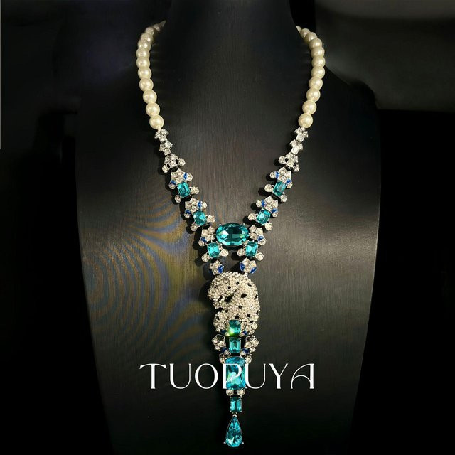 Global Finds Halsband Leopard-Perlen, Diamant-Brosche, Damen, gray - Bild 1