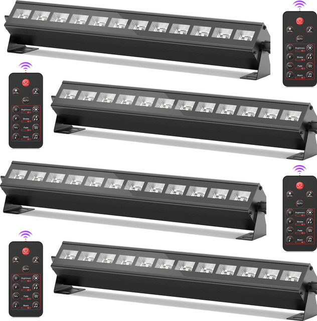 Yiflamefly 4er-Set Schwarzlicht Wandfluter mit 12 UV-LEDs, DMX-Steuerung und Fernbedienung, Farbe: Schwarz - Bild 1