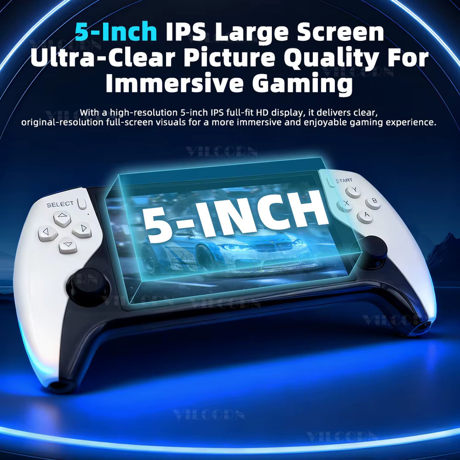 VILCORN Retro Handheld Spielekonsole mit 5 Zoll IPS-Großbildschirm in Weiß, tragbarer Game-Player mit 22000 Spielen für PS1, MAME und GBA - Bild 2