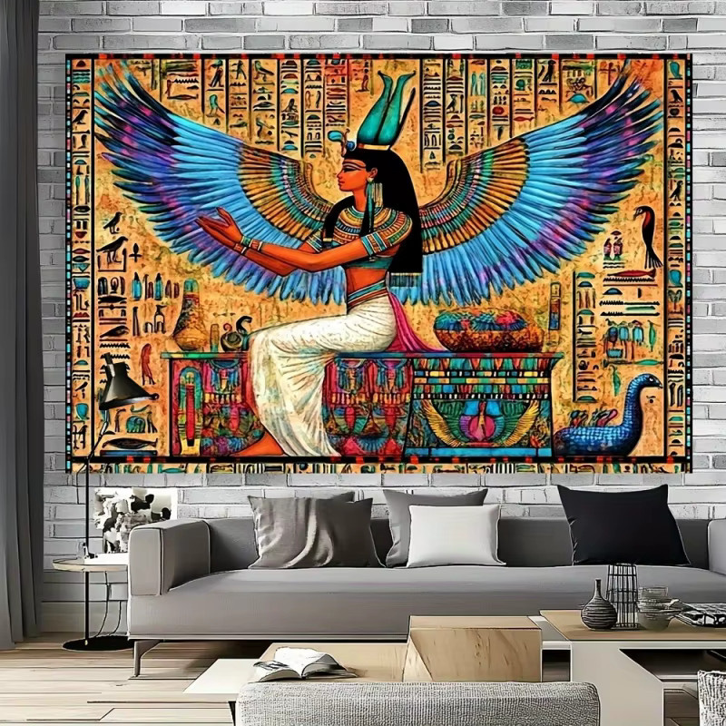 VIKAMA Wandteppich mit Isis-Göttin aus dem alten Ägypten, Mehrfarbiges Wandbild mit Flügeln als Raumdekoration - Bild 3