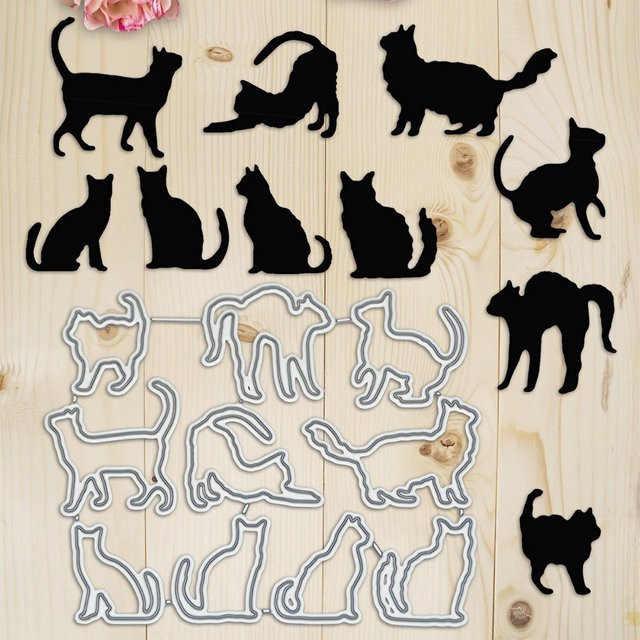 10 Stück Katzen-Metall-Stanzformen von lngclown in Schwarz für Scrapbooking, Kartenherstellung und DIY-Dekoration - Bild 1