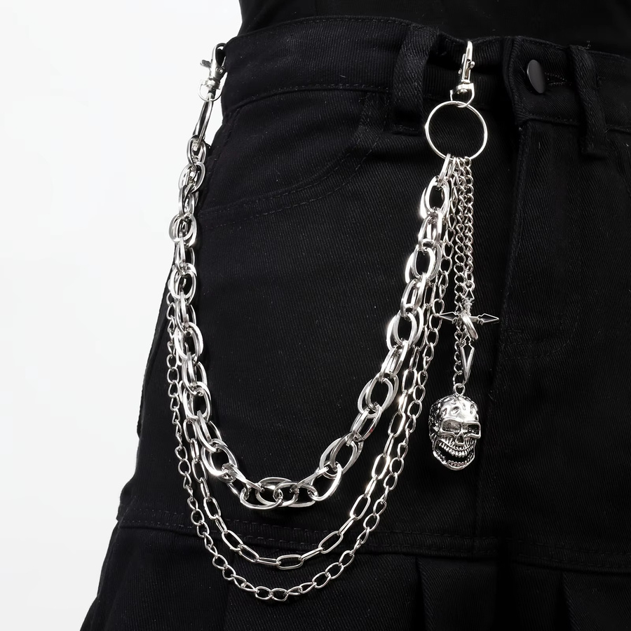OKINGHL Hosenkette, Edelstahl, Silber, Totenkopf, Unisex - Bild 2