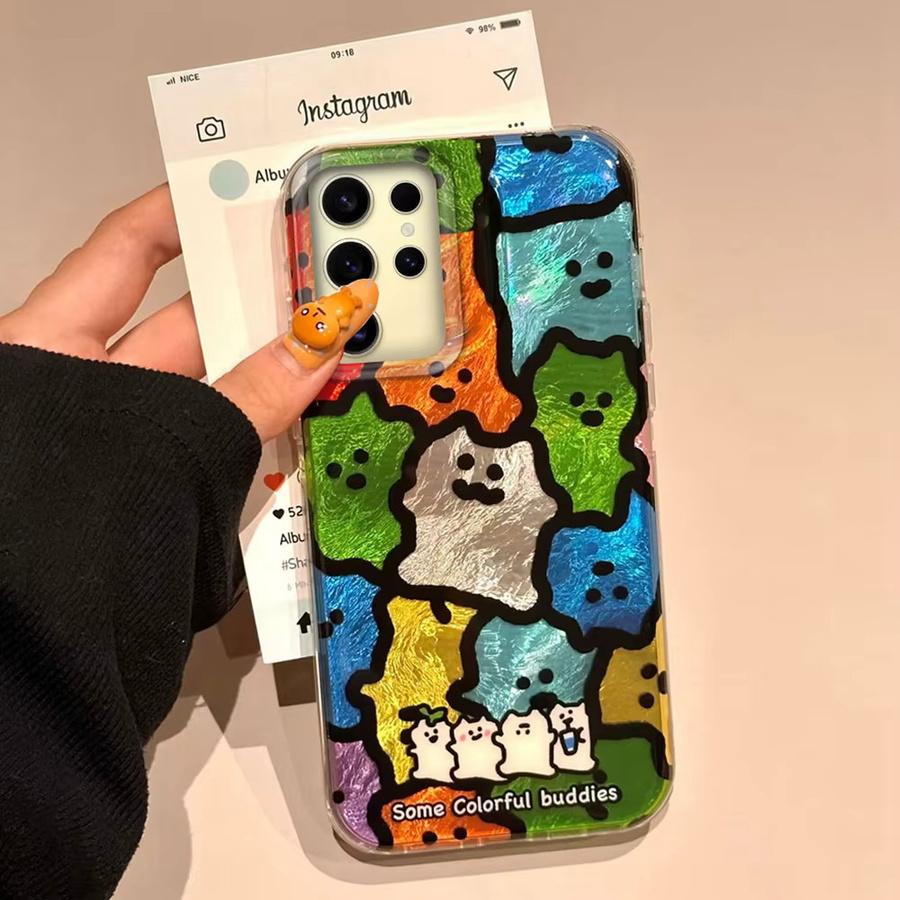 FunYudas Handyhülle mit buntem Katzen-Design und schwarzen Linien für Samsung Galaxy S24 S23 S22 S25 S21 S20 FE Ultra und Edge, mehrfarbig - Bild 2