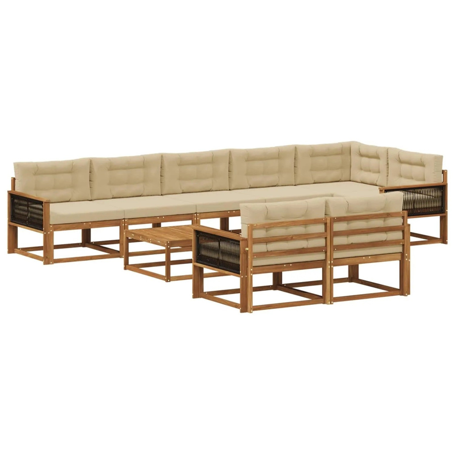 vidaXL Outdoor-Sofagarnitur in U-Form aus Akazienholz mit 9 Kissen in Natur und Beige - Bild 2