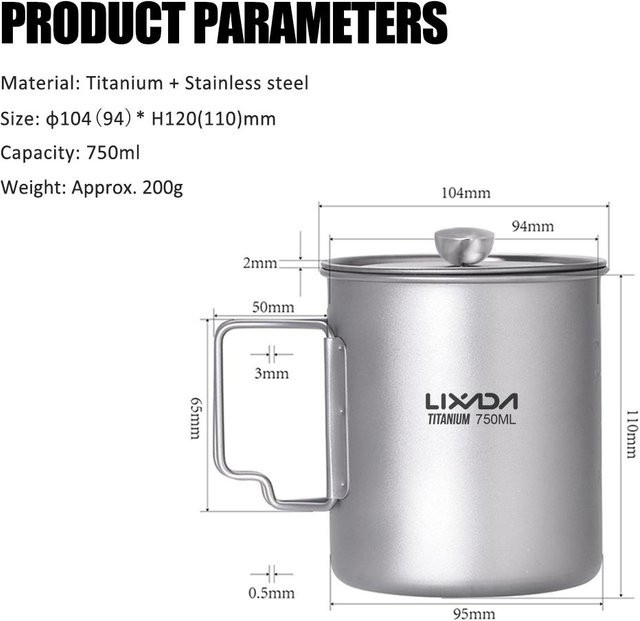 Lixada Titan French Press Kaffeebereiter und Becher mit Deckel, Silber, 750 ml - Bild 1