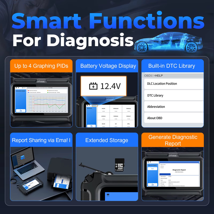 XTOOL D6 V2.0 Auto-Diagnosegerät mit OBD2-Scanner, Alle Systeme, CANFD, FCA AutoAuth und WLAN in Schwarz - Bild 5