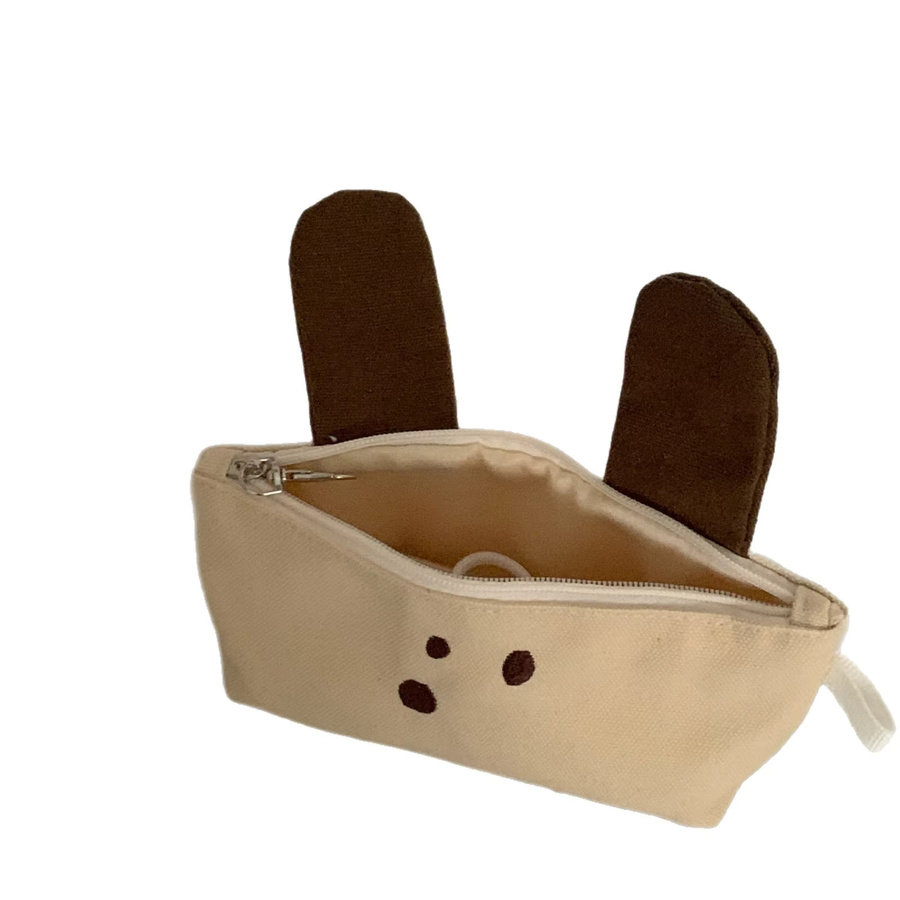 Kaffee Hund Federmäppchen aus Leinwand in Beige mit großem Fassungsvermögen und Reißverschluss - Bild 5