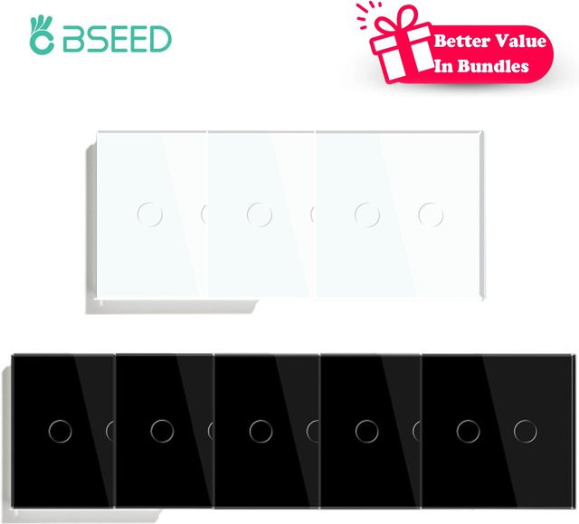 BSEED 2-fach 1-Weg Touch-Wandschalter Weiß, Kristallklar, Wasserdicht mit LED-Sensor und schwachblauer Hintergrundbeleuchtung, Einphasig - Bild 1