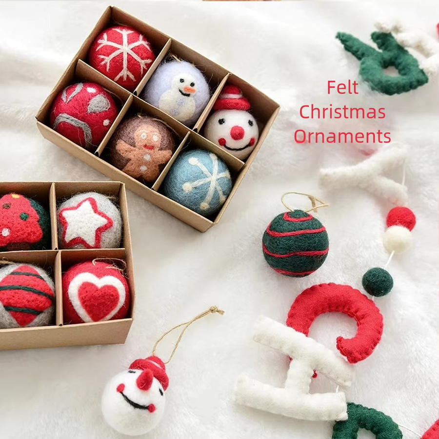 MEROCA Weihnachtsornamente aus Wollfilz in Multicolour mit Schneeflocken- und Schneemann-Designs als Hängedekoration - Bild 2
