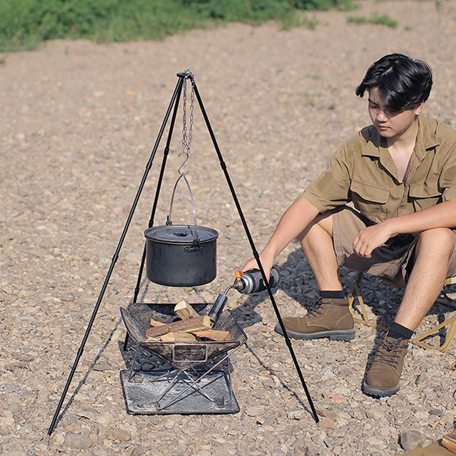TOMTOP JMS Tragbares Outdoor-Lagerfeuerstativ aus Aluminiumlegierung, zusammenklappbarer Topfständer, Silber - Bild 2