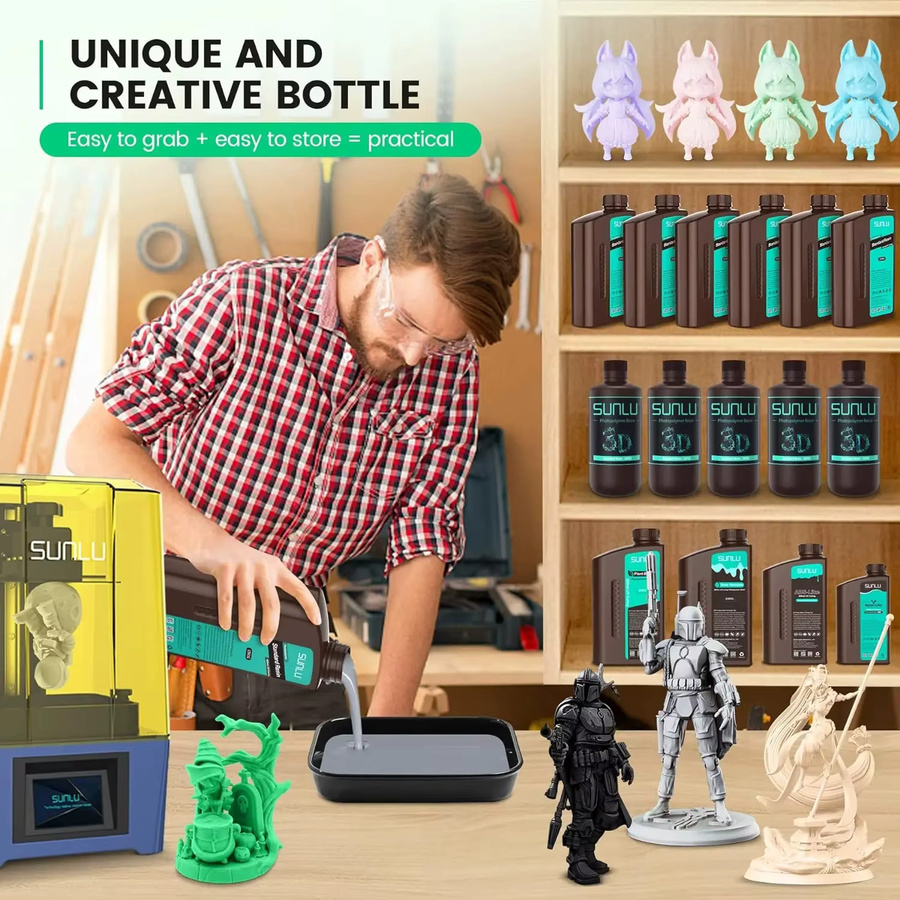 SUNLU 3D-Druckharz für LCD-Drucker, verschiedene Typen wie Standard, ABS Like oder Water Wash, Farbe Braun, 405nm UV-Harz - Bild 3