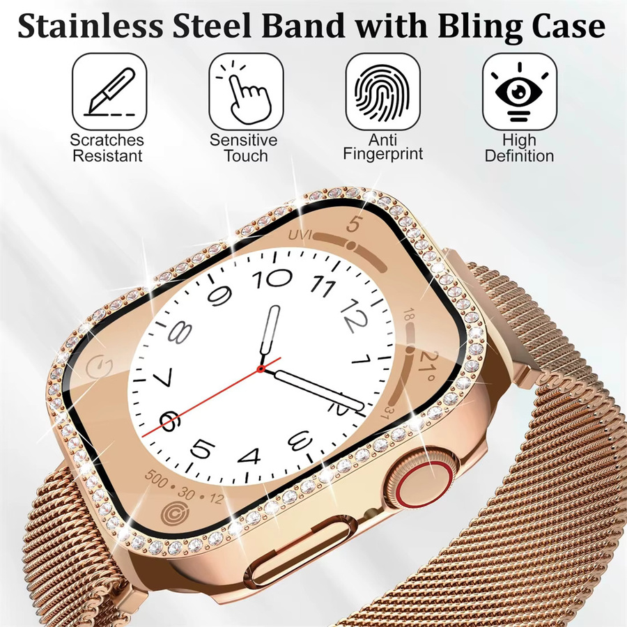 Uhrenarmband Milanese Loop, Edelstahl, Roségold, Diamant, Kristall, Unisex - Bild 3