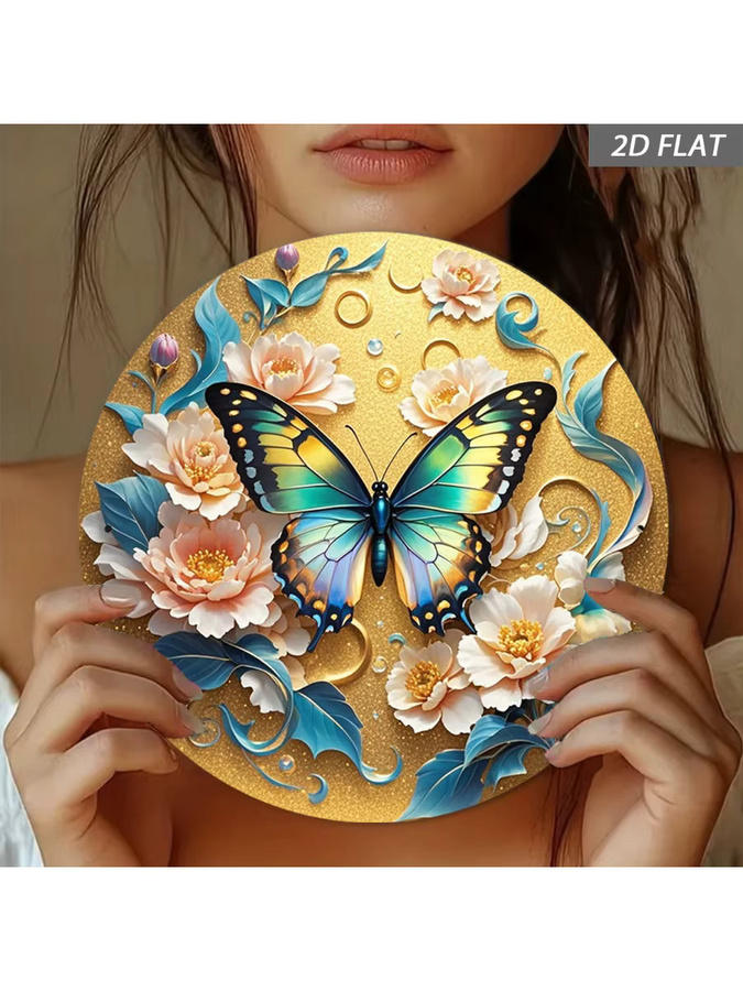 NiuLe Runde Wanddekoration aus Metall in Gold mit Schmetterling und Pfingstrosen im Vintage-Stil - Bild 6