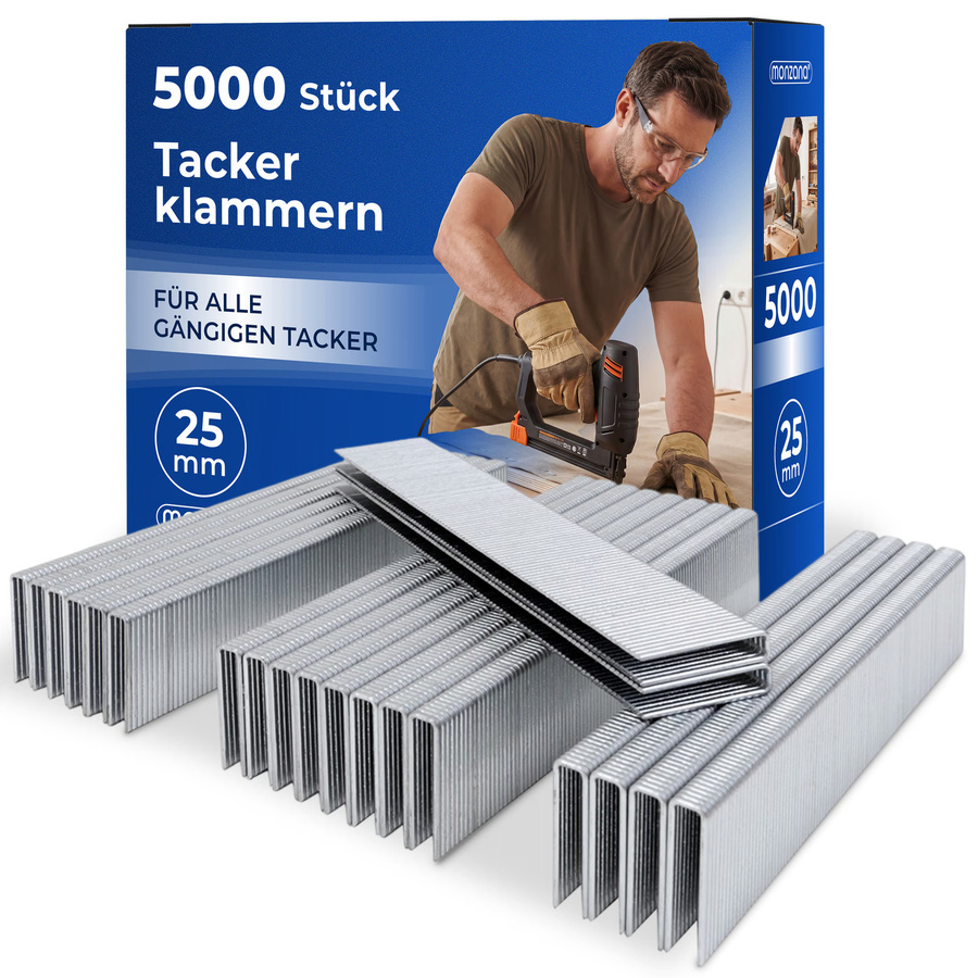 Monzana Tackerklammern aus verzinktem Stahl, 5000 Stück, Farbe: Silber, B: 5,8 mm, L: 25 mm - Bild 2