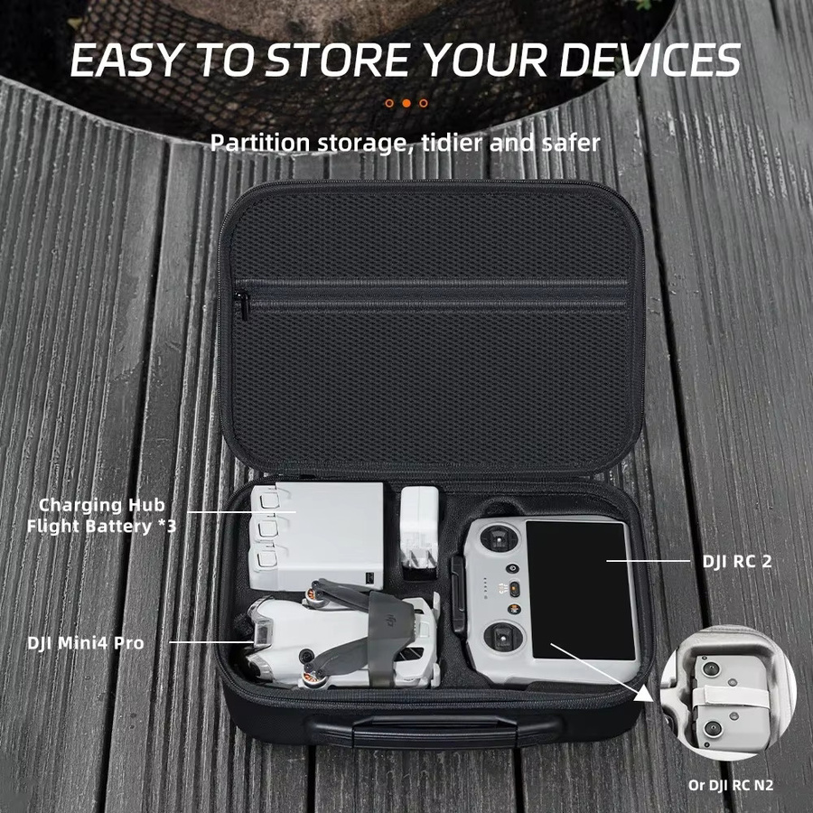 DJI Mini 4 Pro Tragetasche aus hartem EVA – Wasserdichte Reise- und Schultertasche für Drohne und Fernbedienung in Schwarz - Bild 2