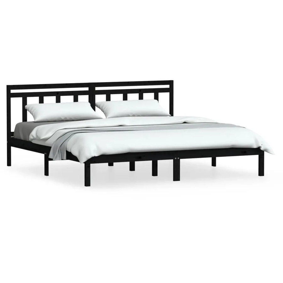 vidaXL Massivholzbett aus Kiefer in Schwarz im rustikalen Design B/T/H: 200 x 200 x 206 cm - Bild 2
