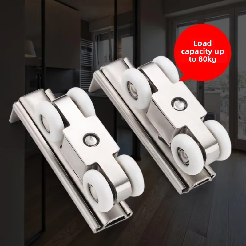 Geräuschlose Schiebetür-Hängeschienen mit Riemenscheibe und Plug-in-System für Holztüren in Silber - Bild 3