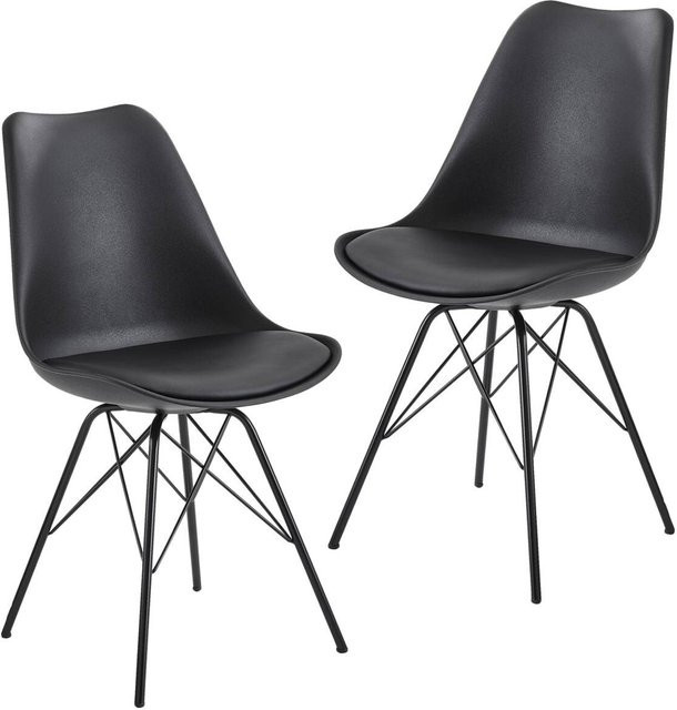 2er Set Esszimmerstühle Wohnling in Schwarz mit Kunstleder-Bezug und Eisen-Gestell im skandinavischen Design, B/T/H: 58 x 48 x 86 cm - Bild 1