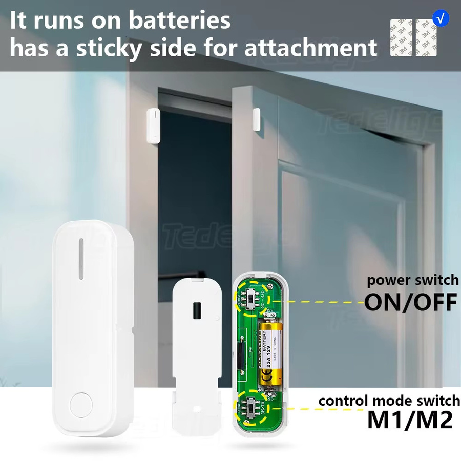 Tedeligo Drahtloser Fenster und Tür Sensor mit 433 MHz Relais Empfänger für Licht, Dunstabzugshaube und Abluftventilator, Farbe: Weiß - Bild 4