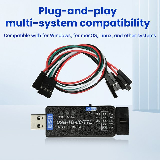 Diymore USB zu I2C IIC/TTL Serieller Port UART 2-in-1 Kommunikationsmodul CH341T in Schwarz mit 2x 4P DuPont-Kabeln - Bild 1